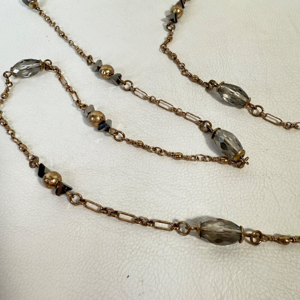 Long Faceted Glass Bead Station Necklace Gold Tone Layering Piece - Picture 6 of 9